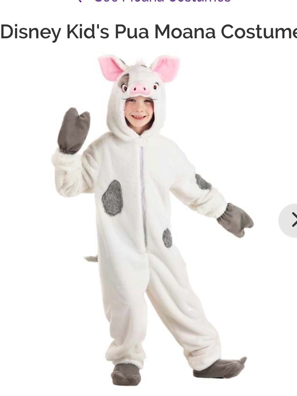 Disney Pua Plush Pig Kids Costume - White, Gray & Pink